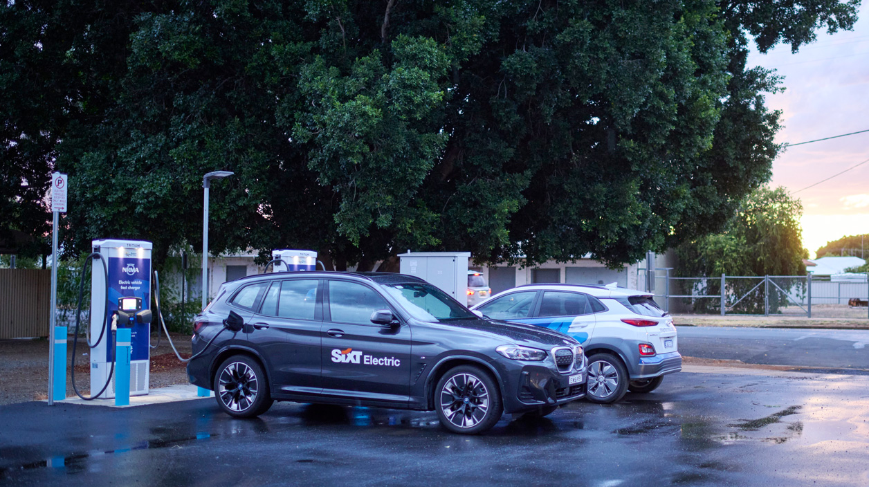 EV Drive Days - Public Event - Broken Hill (March 2023) Two EVs with SIXT livery charging
