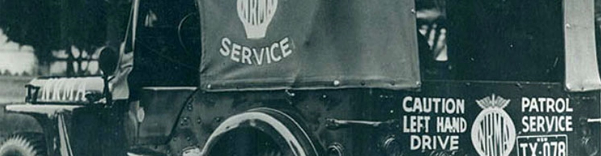 Ex-army jeep as early NRMA patrol vehicle black and white picture of an ex-army jeep used for NRMA patrols after the war