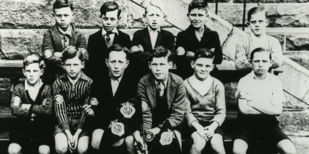 historic black and white image of school boys who participated in the nrma school safety program circa 1931