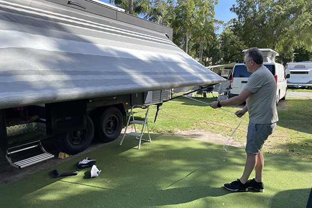 Unfurling a caravan awning