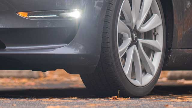 Cropped image of Tesla front tyre