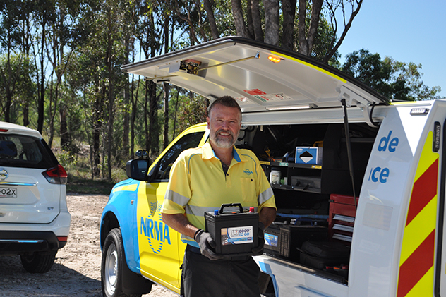 An NRMA patrol holding a car battery