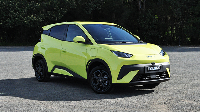 A BYD Atto 1 in Lime Green