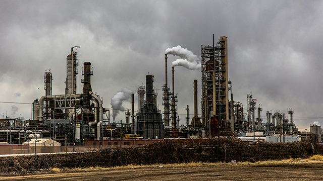 An oil refinery on an overcast day