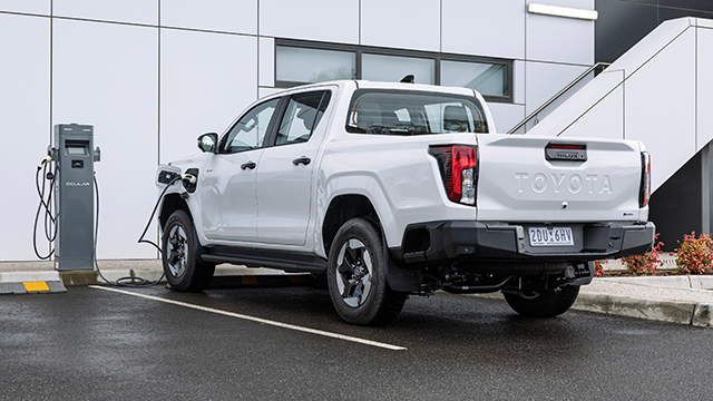 Toyota HiLux BEV at a charger