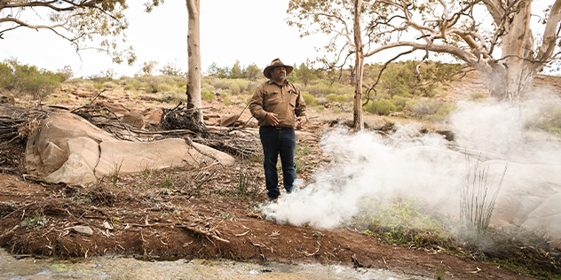 A traditional smoking ceremony with Kristian Coulthard, Wadna, Ikara-Flinders Ranges, South Australia