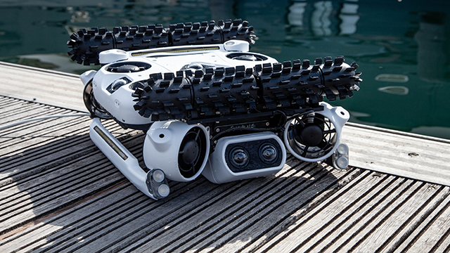 A small robot designed to clean the hull of a boat