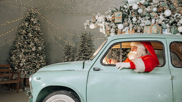 Christmas decorations on a car