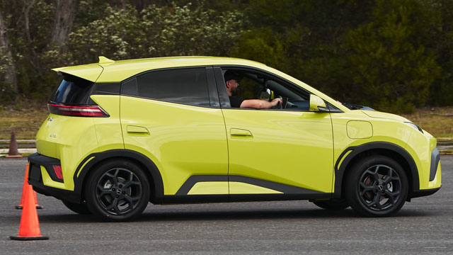Yellow BYD Atto 1 in safety testing by ANCAP