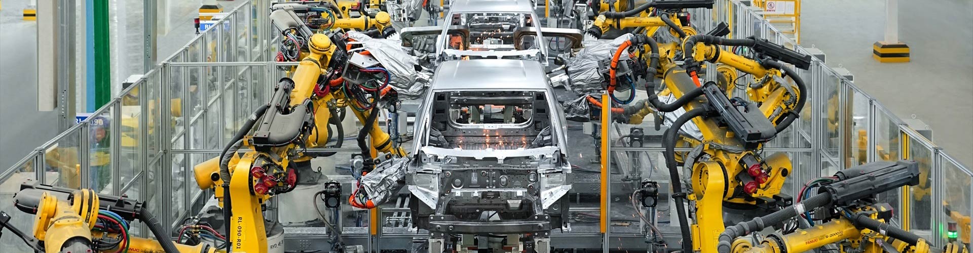 View from above of BYD car factory line