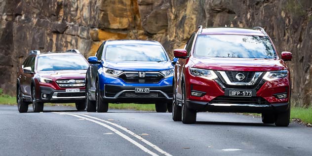 2021 Honda CR-V, Nissan X-Trail and Subaru Outback driving