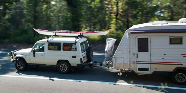 A Toyota LandCruiser towing a caravan