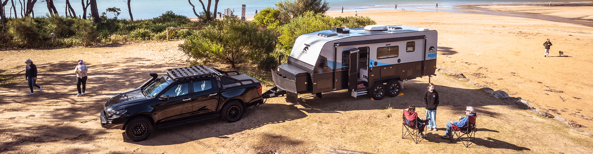 Caravan set up on a beach