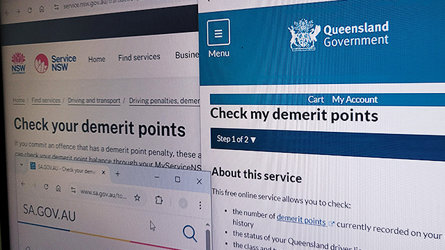 Computer monitor screen showing websites to check demerit points