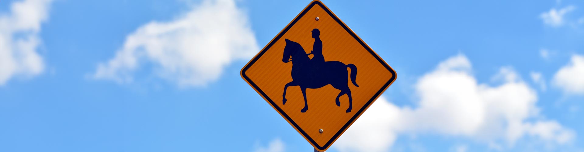 A horse road sign against clouds in sky