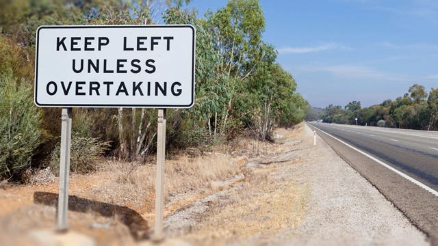 Keep left unless overtaking sign on the left of a country road