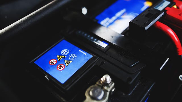 Closeup of a 12-volt car battery