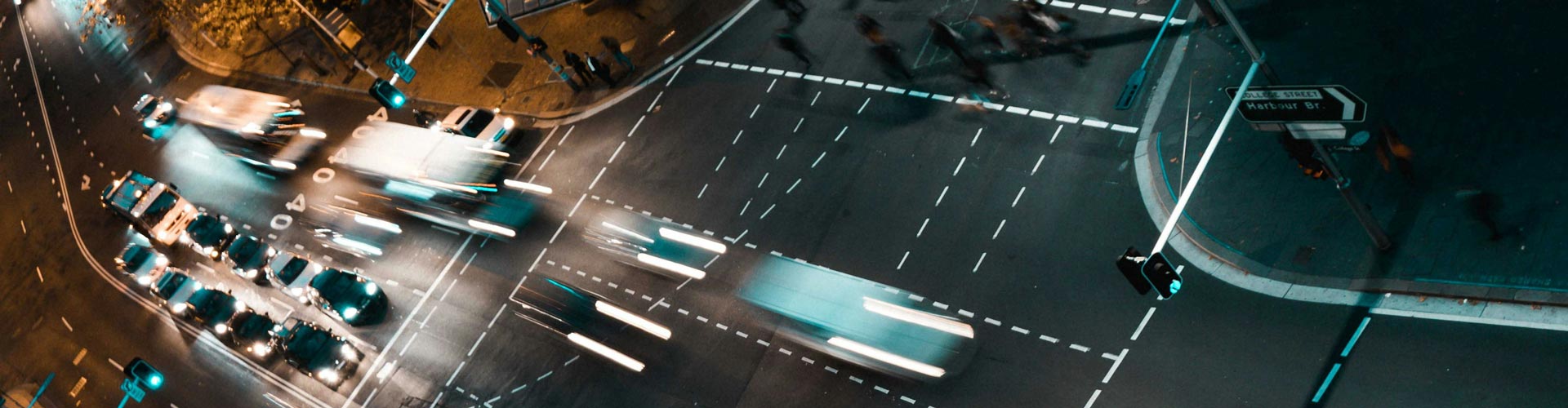 Aerial view of traffic heading to the Harbour Bridge at night in Sydney
