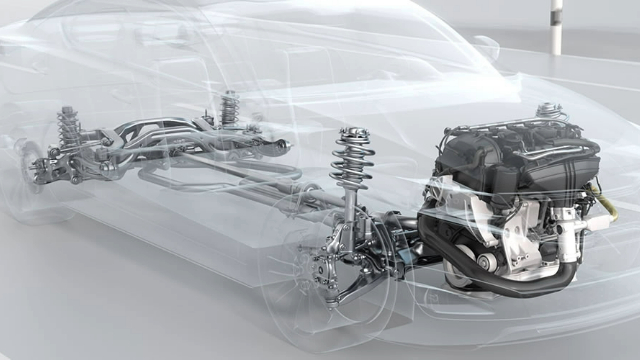 Graphic showing x-ray vision of a car's drivetrain