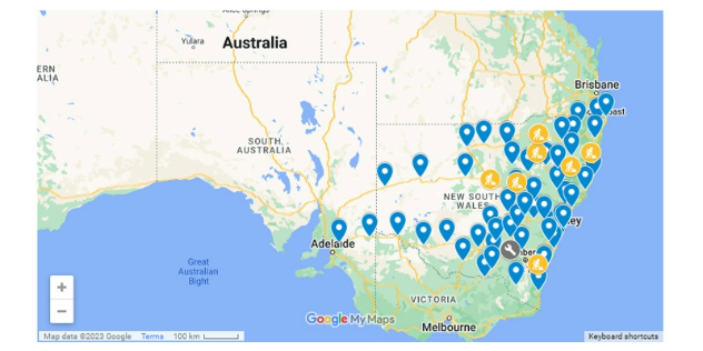 A map of the NRMA charging network.