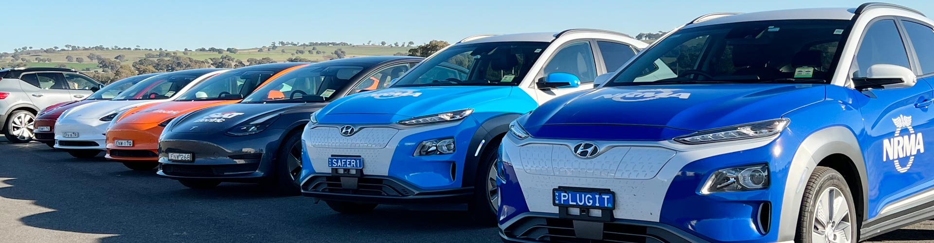 Row of EVs at an NRMA EV Drive Days event