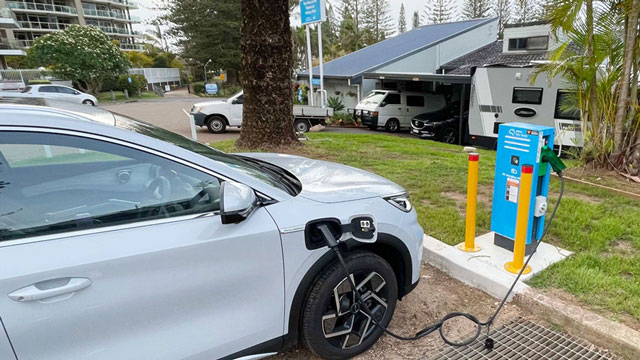 BYD Atto 3 parked outside NRMA Parks and Resorts Port Macquarie