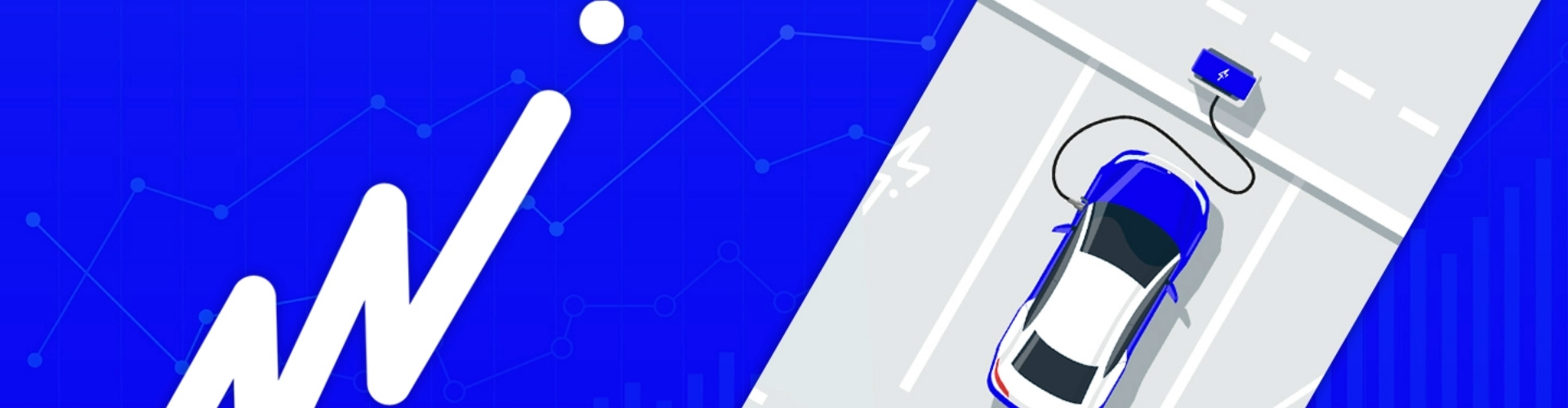Cartoon illustration of an electric vehicle charging.