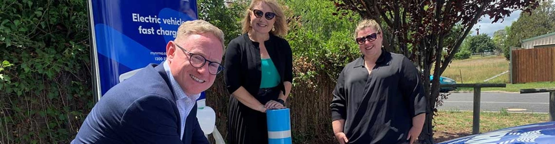 Ben Franklin, Suzana Barbir and Kylie Smith trying the new EV fast charger