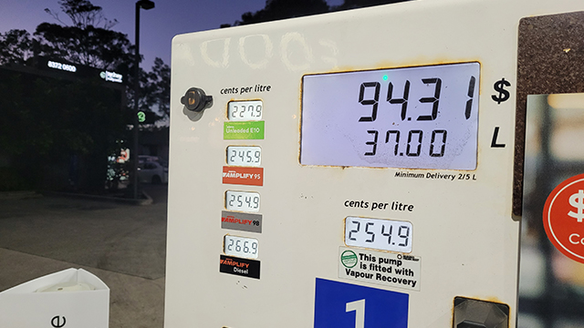 Fuel prices at the petrol bowser