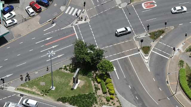 A busy urban intersection