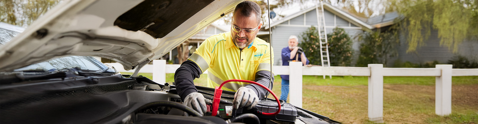 Patrolman working on a battery