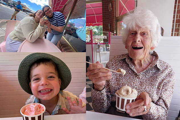 Collage of people enjoying ice cream at an Annie’s Ice Cream Parlour, Bathurst NSW