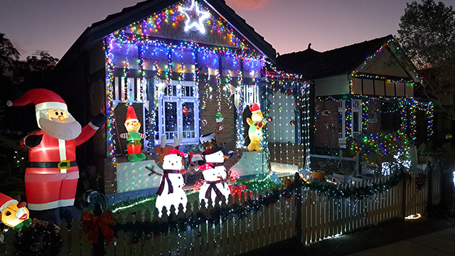 Christmas light display on a house in Ashbury