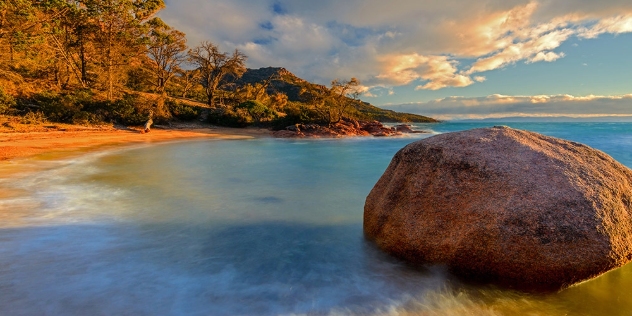 Boulder on the shore of Freycinet peninsula