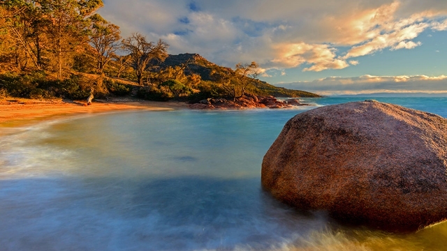 Boulder on the shore of Freycinet peninsula