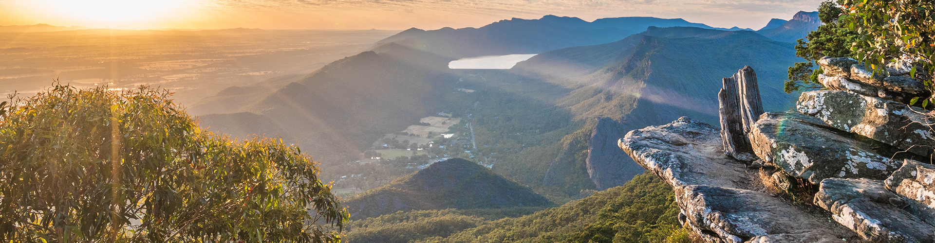Sunrise over Halls Gap, Grampians, Victoria, Australia; shot was taken from mountain top, with amazing clouds over in the sky.
