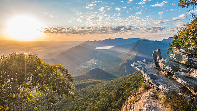 Sunrise over Halls Gap, Grampians, Victoria, Australia; shot was taken from mountain top, with amazing clouds over in the sky.