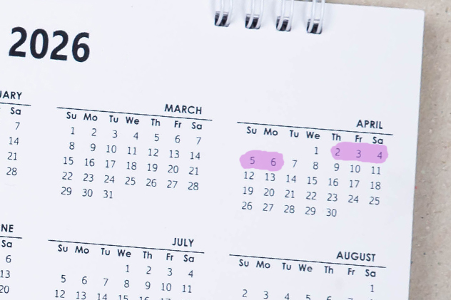 Calendar marking potential leave in April 2026