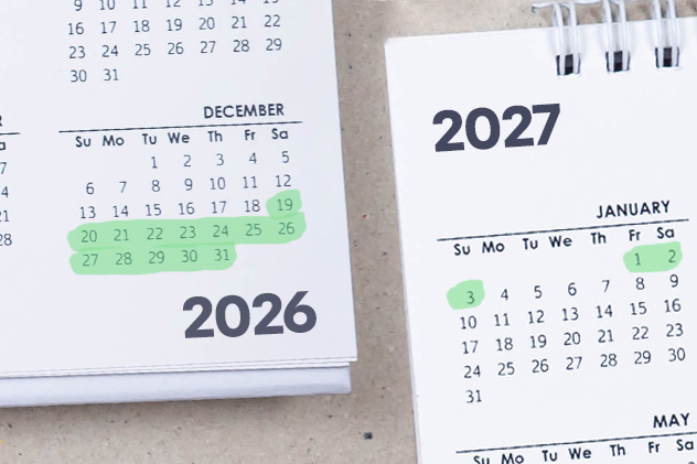 Calendar marking potential leave in December 2026