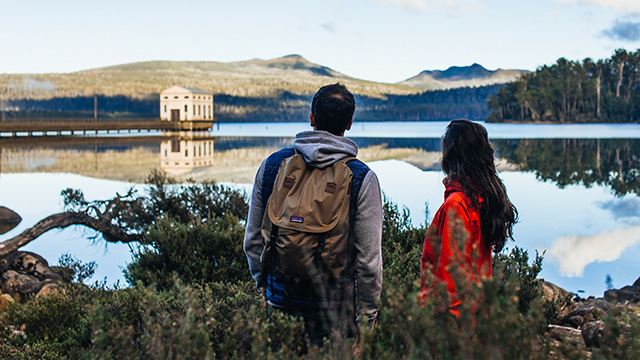 A couple looking at Pumphouse Point