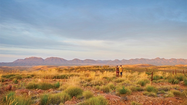Couple looking at plains and hills at Upalinna Flinders Ranges-SA